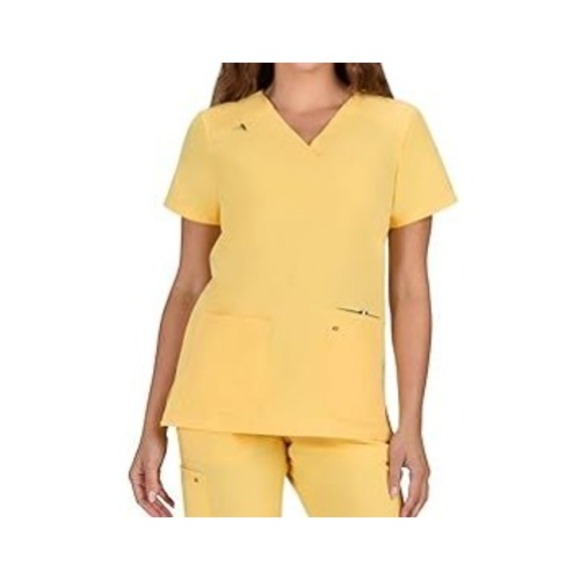 koi Tops - NWT- Koi Scrub Top Womens Medium Butter Yellow Next Gen Hustle and Heart NWT